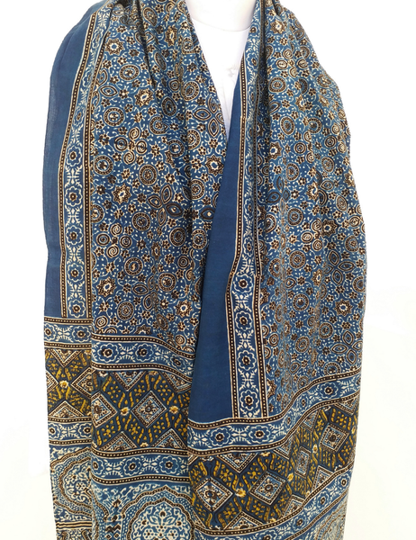 indigo ajrakh block print scarf
