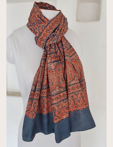  Indigo scarf, with botanical black and warm rosy sandstone colour on cotton
