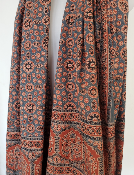  Indigo scarf, with botanical black and warm rosy sandstone colour on cotton