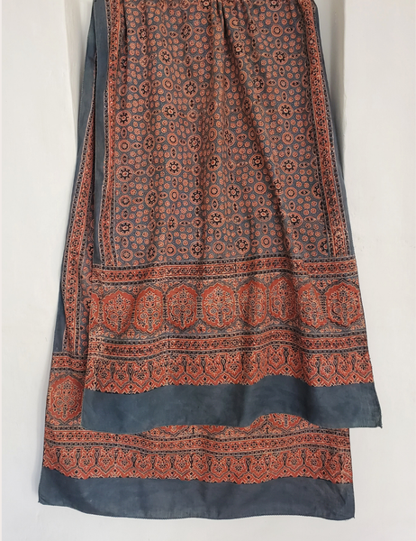  Indigo scarf, with botanical black and warm rosy sandstone colour on cotton