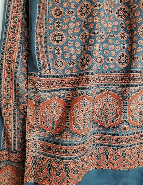  Indigo scarf, with botanical black and warm rosy sandstone colour on cotton
