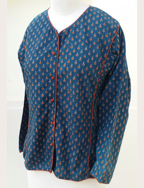 vintage indigo block print cotton jacket