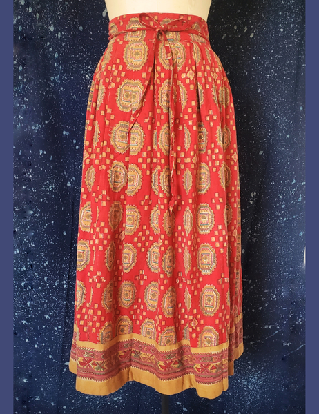 Anokhi vintage red twill cotton wrap skirt