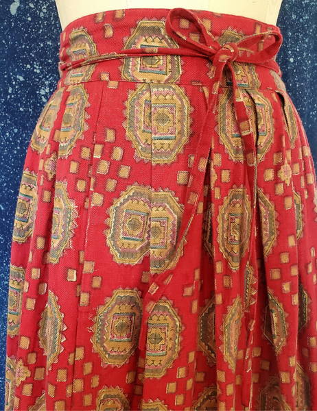 Anokhi vintage red twill cotton wrap skirt