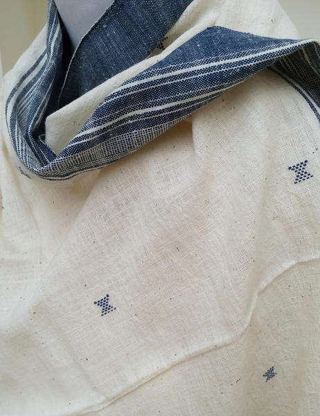 HANDWOVEN KALA COTTON SCARF with INDIGO Dye - BHU  03