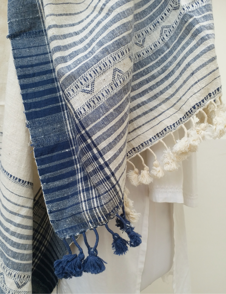 HANDWOVEN KALA COTTON SCARF with INDIGO Dye - BHU  03