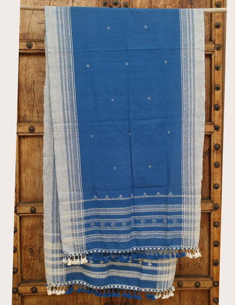 HANDWOVEN KALA COTTON SCARF with INDIGO Dye - BHU  02