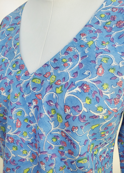 Bias V Neck Top Blue Periwinkle print