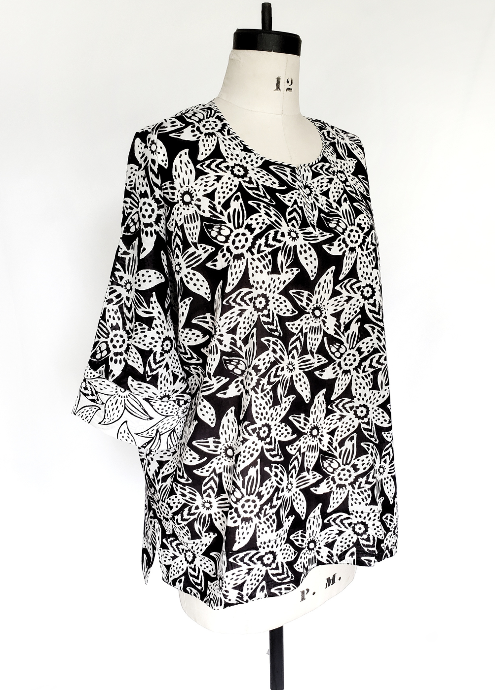 Sale Price Liza Top in BLACK AND WHITE MYSORE GUD print