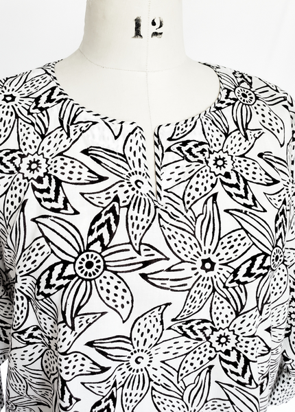 Sale Price Liza Top in BLACK AND WHITE MYSORE REKH print