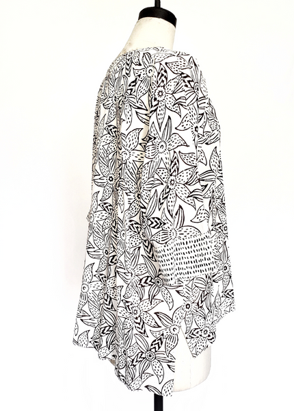 Sale Price Liza Top in BLACK AND WHITE MYSORE REKH print