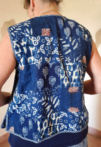 Dadiji Patchwork Reversible Vest - Indigo Blues