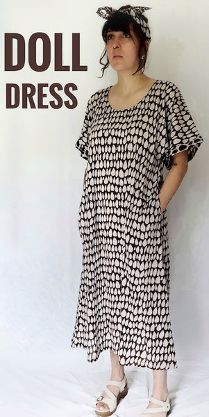 Sale price Doll Dress in Black and White, Butti print
