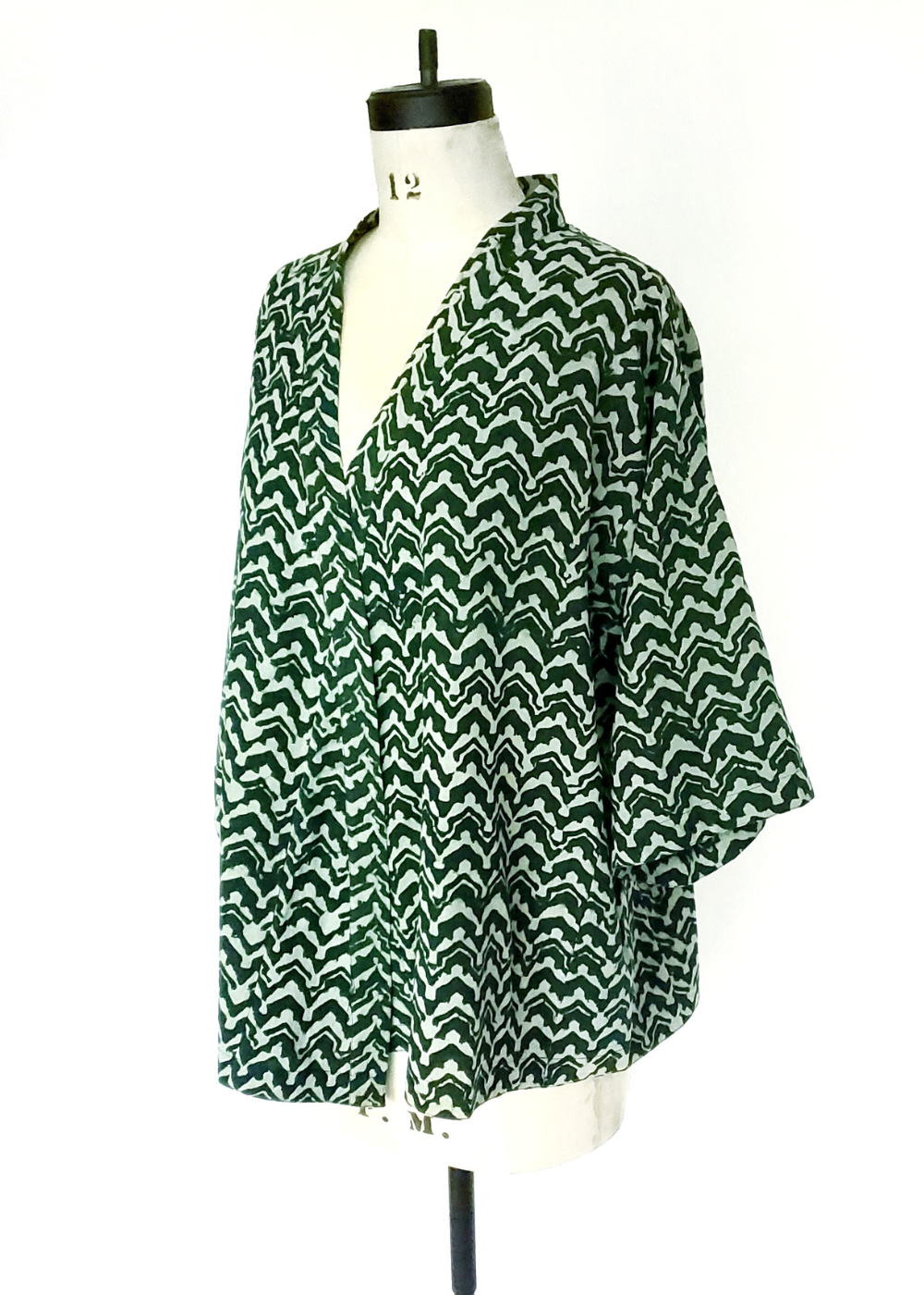 Lined Kimono Jacket in in Christina and Verona Print Indigo Green