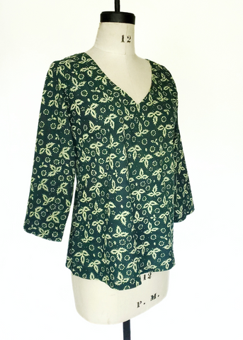 Bias V Neck Top Indigo Green