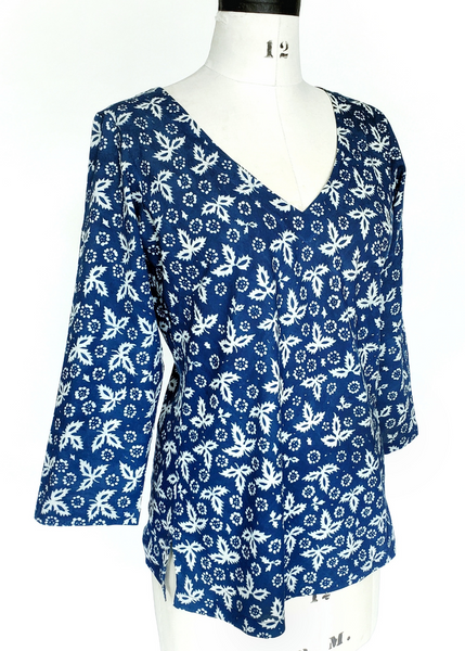 Bias V Neck Top Indigo Blue