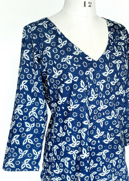 Bias V Neck Top Indigo Blue