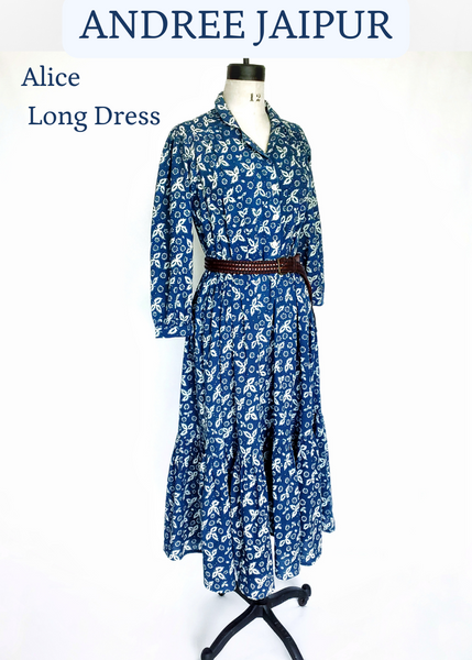Alice Long Dress in Indigo Christina print