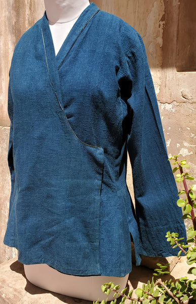 Vintage Sarah Clothes Side-tie blouse in INDIGO hand woven cotton SP27