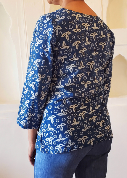 Bias V Neck Top Indigo Blue