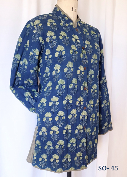 QUILTED COTTON 3/4 JACKET INDIGO PRINT SO -45