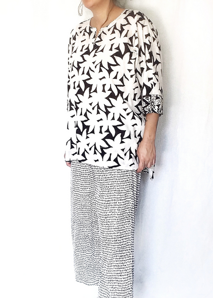 Sale Price Liza Top in BLACK AND WHITE MYSORE Shadow print