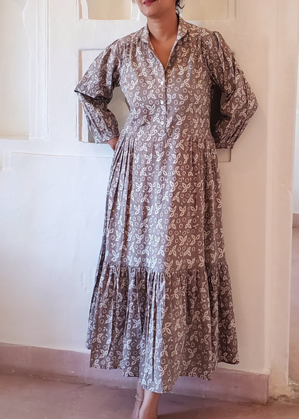 Alice Long Dress in Kashish Gray Christina print