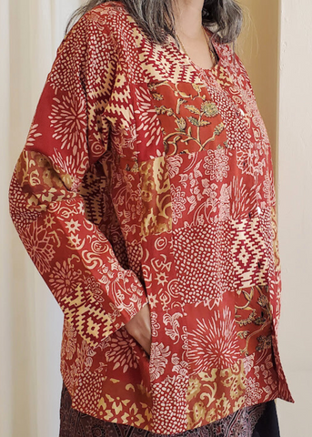 PATCHWORK SIX BUTTON JACKET in botanical-printed cotton