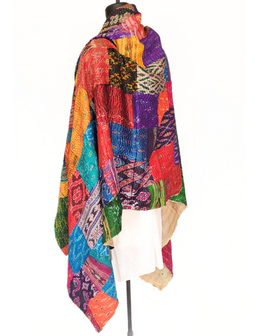 HAND QUILTED SILK KANTHA PATCHWORK SHAWL KA 04