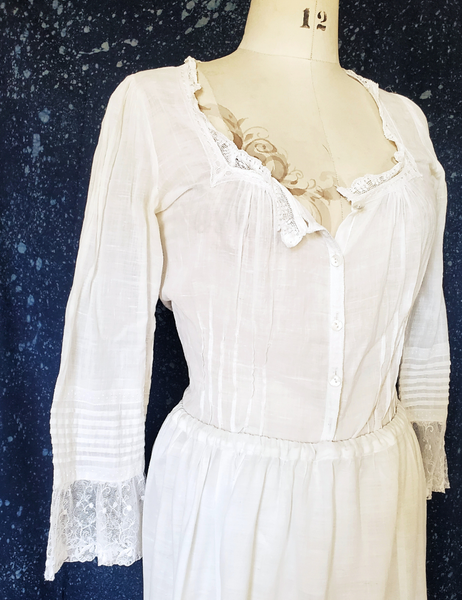 Sarah Vintage fine hand spun handwoven cotton Milkmaid blouse SC22