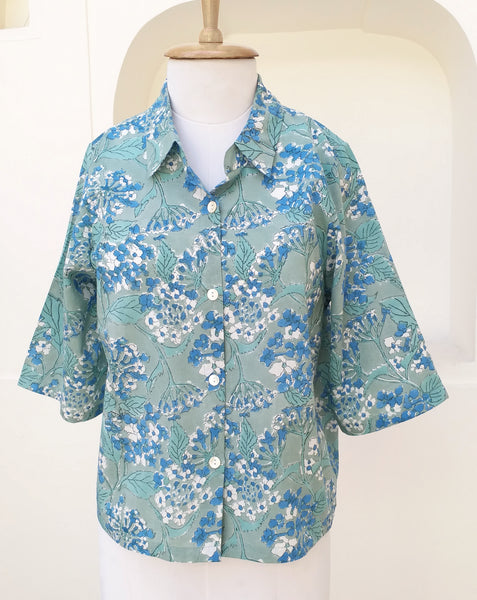 Sarah Shirt Green Lantana Print