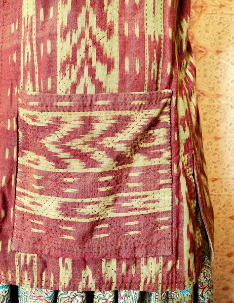 Hand gudri quilted Ikat cotton long vest