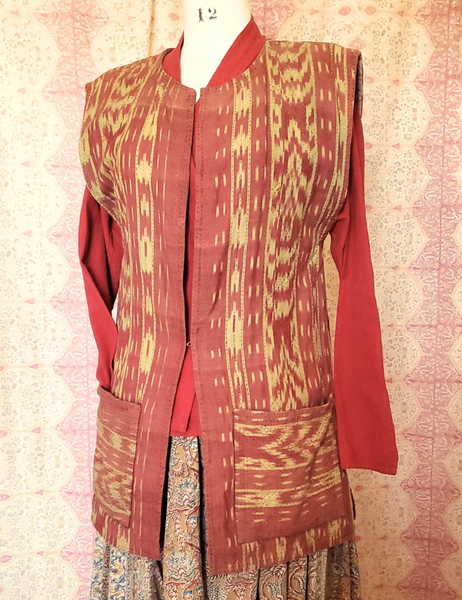 Hand gudri quilted Ikat cotton long vest