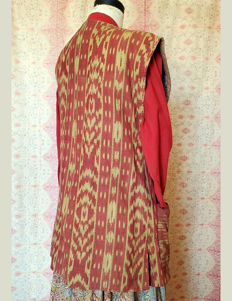 Hand gudri quilted Ikat cotton long vest