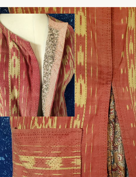 Hand gudri quilted Ikat cotton long vest