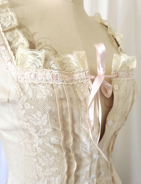 Sarah Vintage fine ivory coloured linen Milkmaid camisole blouse