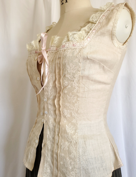Sarah Vintage fine ivory coloured linen Milkmaid camisole blouse