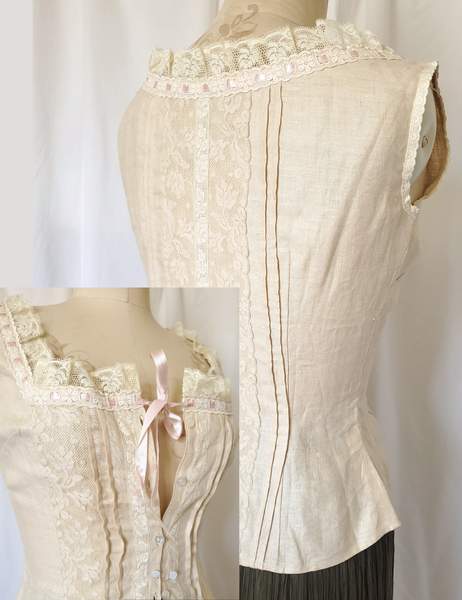 Sarah Vintage fine ivory coloured linen Milkmaid camisole blouse