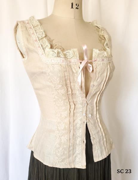 Sarah Vintage fine ivory coloured linen Milkmaid camisole blouse