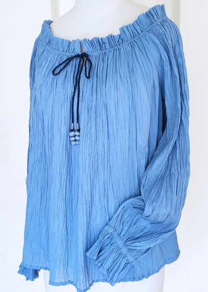 The Sarah Pleated Blouse - Sky Blue
