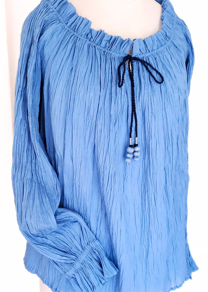 The Sarah Pleated Blouse - Sky Blue