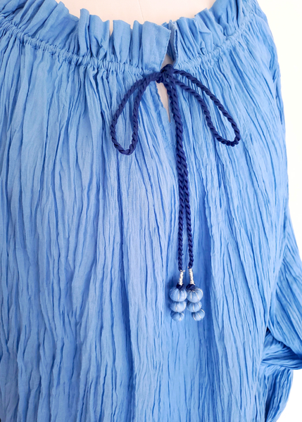 The Sarah Pleated Blouse - Sky Blue