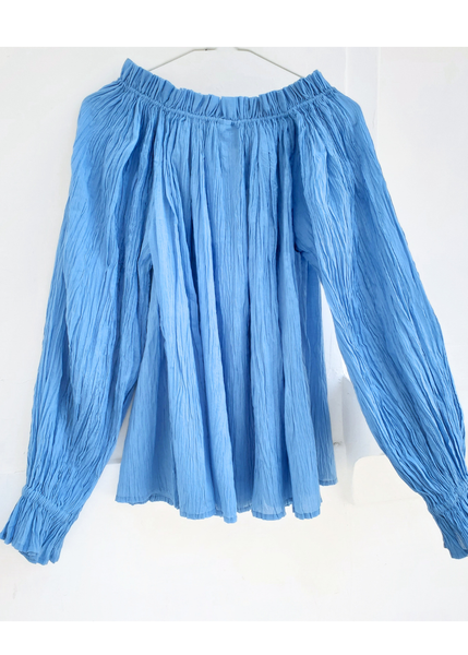 The Sarah Pleated Blouse - Sky Blue