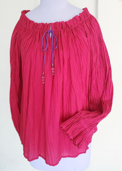 The Sarah Pleated Blouse - Fuchsia Pink