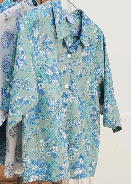 Sarah Shirt Green Lantana Print
