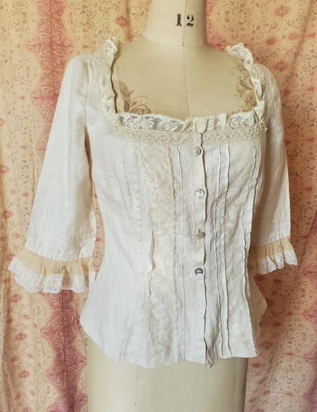 Sarah vintage linen and lace romantic blouse