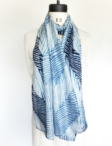 Pure Silk large scarf INDIGO Shibori hand dyed - SRI-07