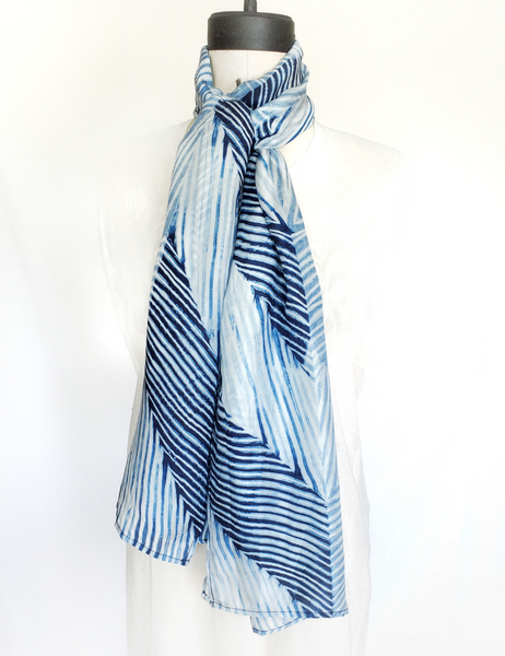 Pure Silk large scarf INDIGO Shibori hand dyed - SRI-07
