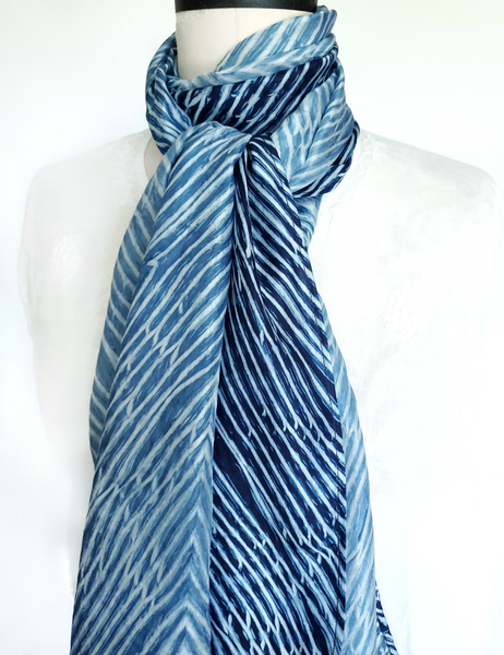 Pure Silk large scarf INDIGO Shibori hand dyed - SRI-11