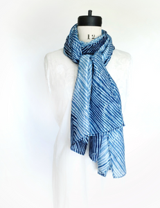 Pure Silk large scarf INDIGO Shibori hand dyed - SRI-09